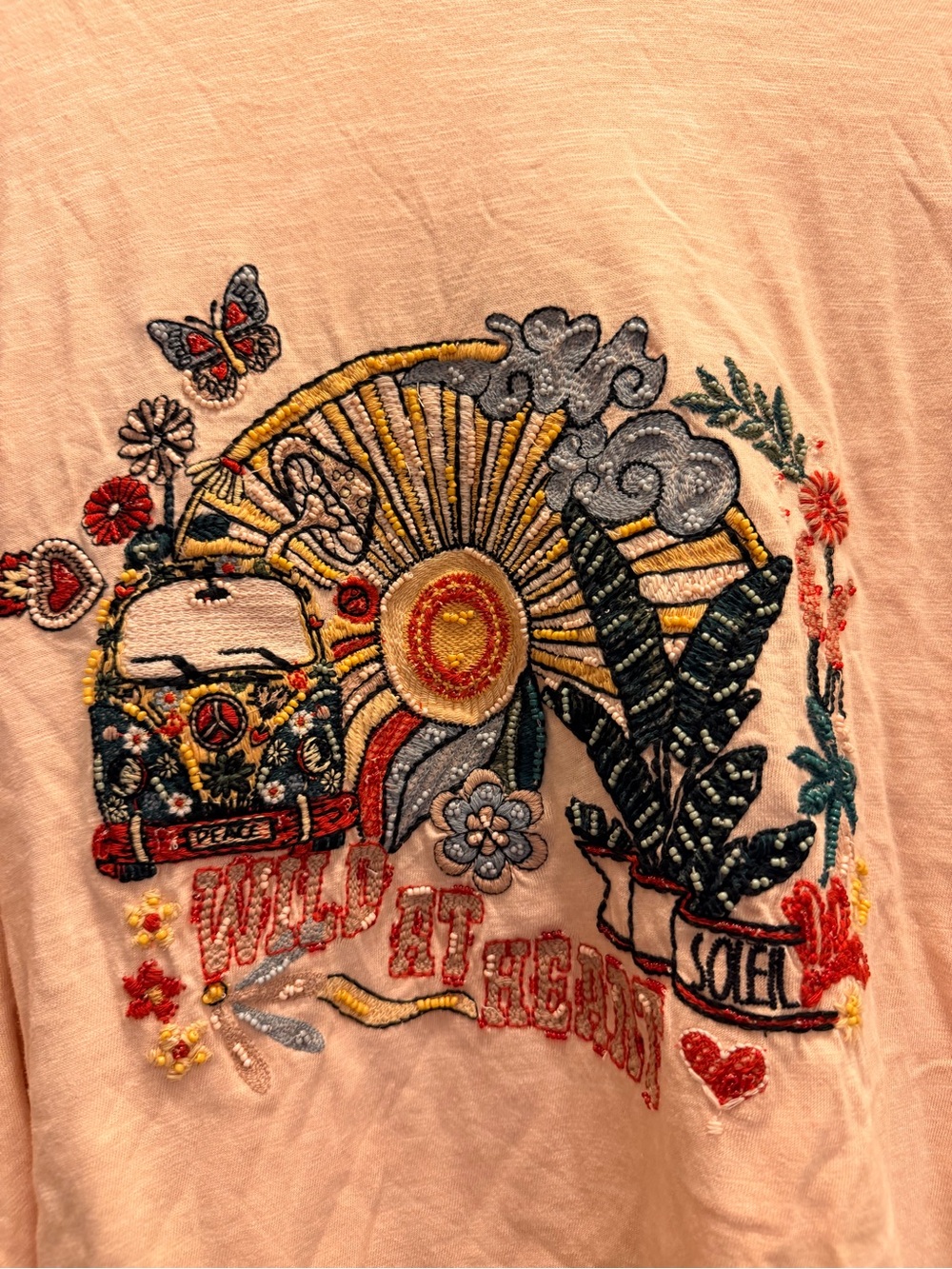 Wild at heart Embroidered Peach Short Sleeve Tee - Picture 2 of 5